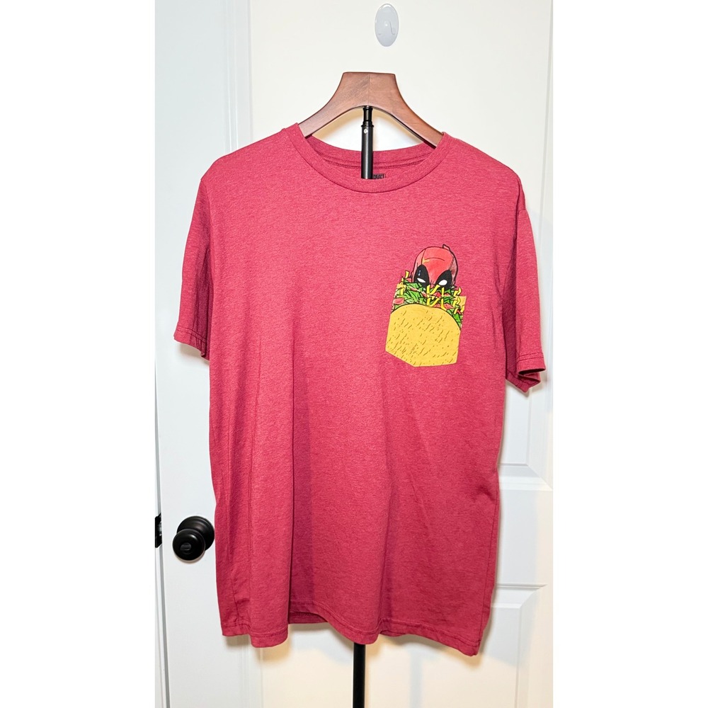 Marvel Deadpool Taco Pocket Graphic T-Shirt Mens Large Red Heather Short Sleeve